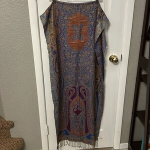 Collection 18 Bohemian Jewel Tone Metallic Threading Fringe Scarf Pashmina